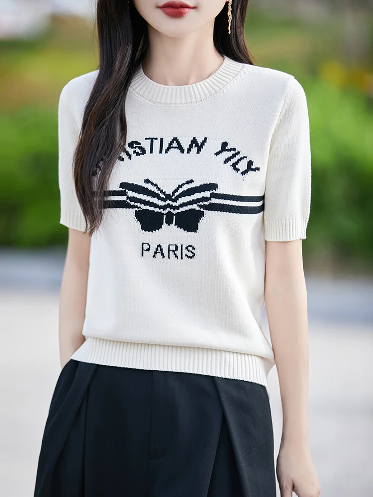 Ранняя весна 2025, женская круглая футболка Ne High End с вышивкой букв, повседневная свободная посадка, мягкий топ ort Sve