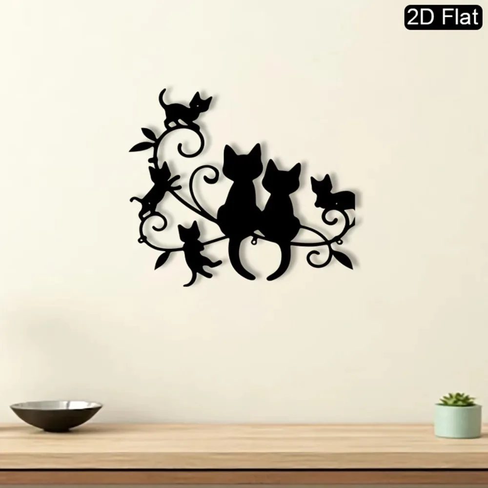 Décoration murale en métal en forme de chat - Sculpture plate 2D en fer pour salon, adorable décoration murale de jardin