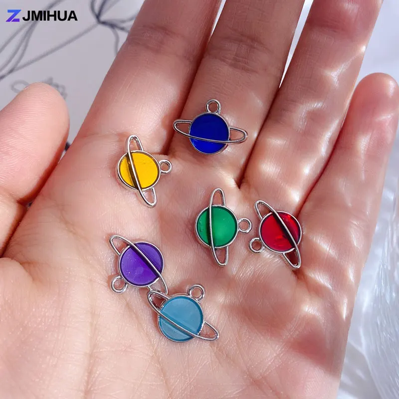 15pcs Rainbow Earth Saturn Charms Pendant Planets Enamel Charm For Earrings Necklaces Bracelets DIY Jewelry Making Accessories