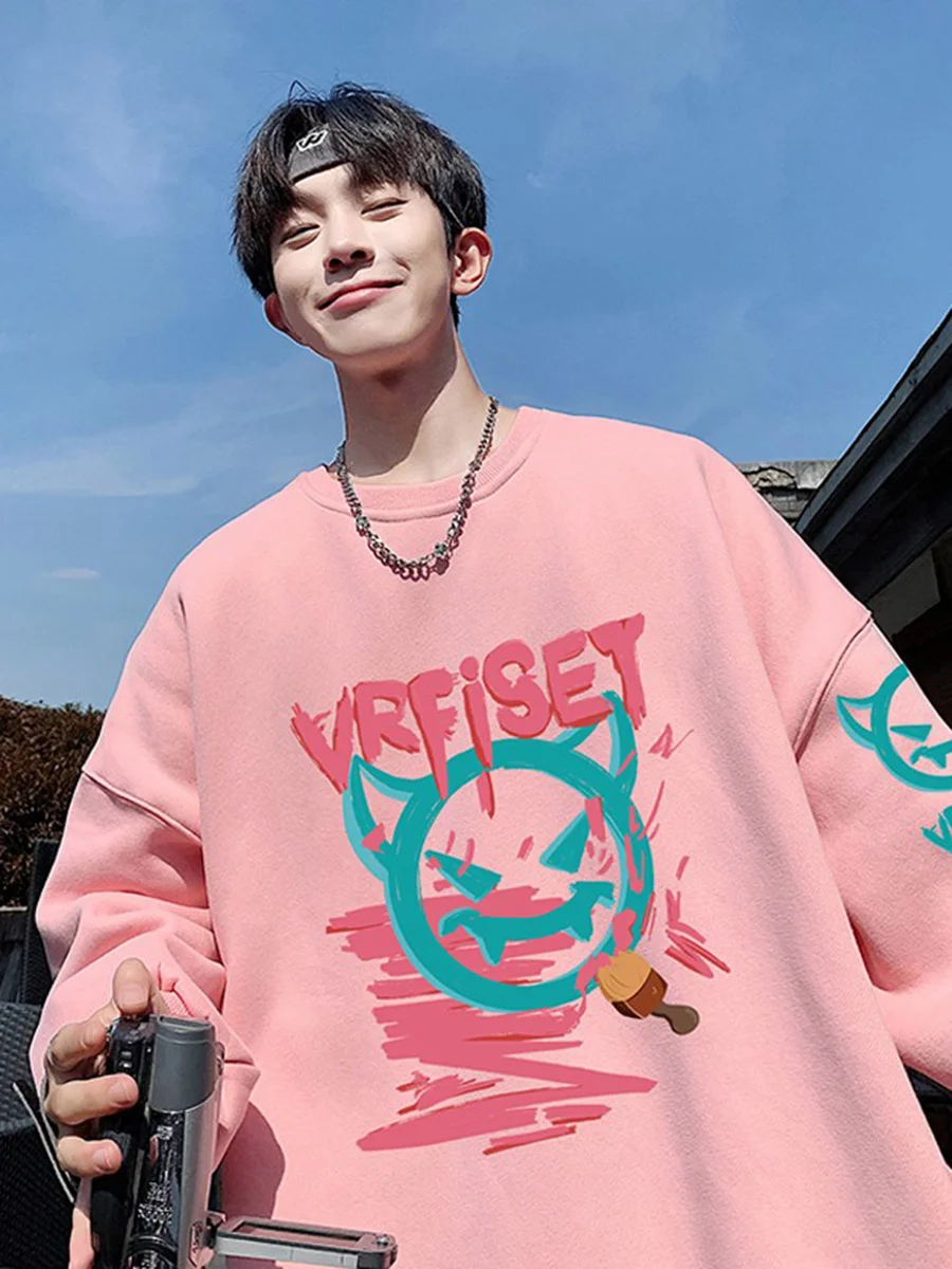 Cleanfit ピンク リトル デビル パーカー メンズ ロング Sve ベースレイヤー T-irt トレンディ ブランド ティーンエイジ アウター カジュアル ルーズ フィット プリント