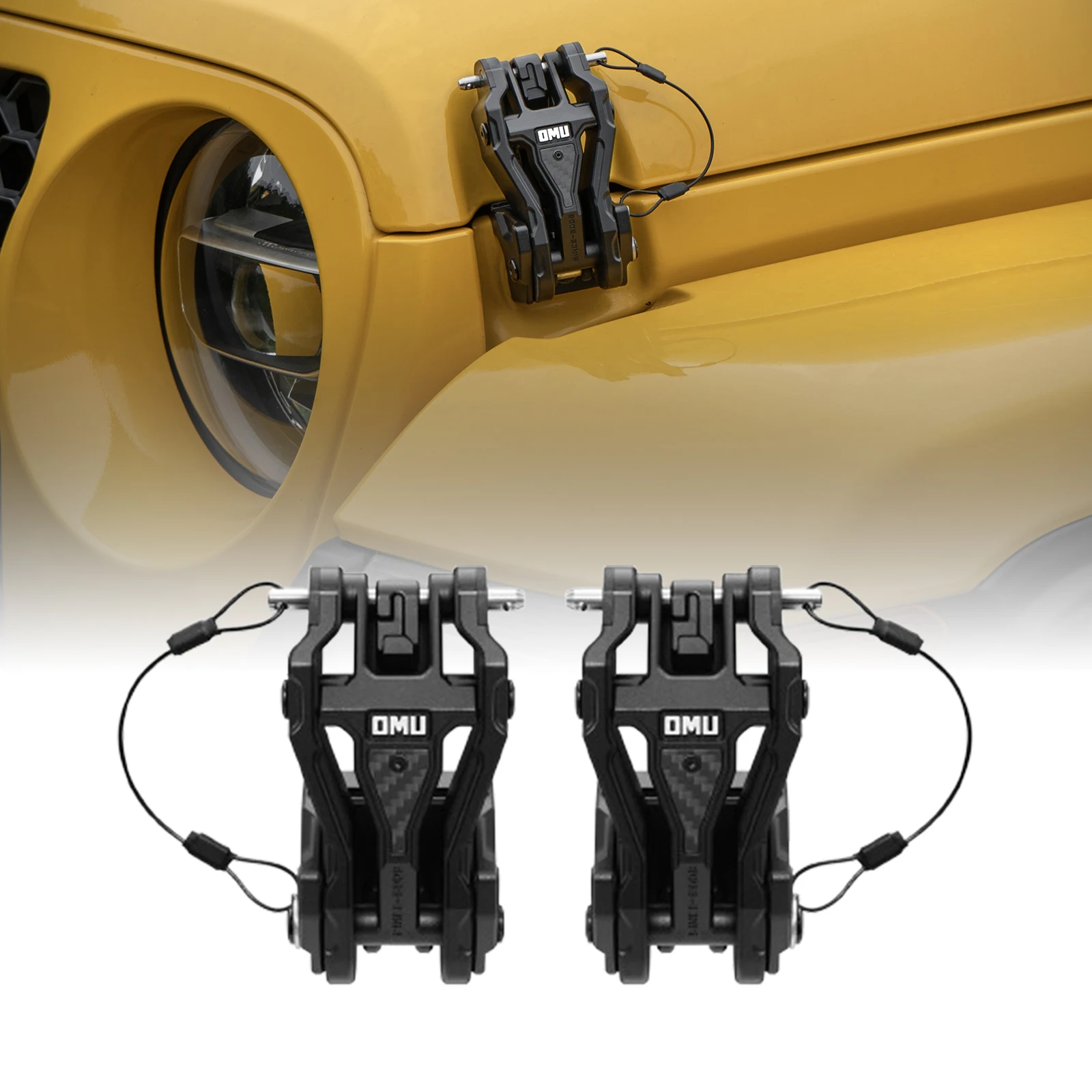 Zamek maski silnika OMU 4x4 z aluminium do Jeep Wrangler JK JL i Gladiator JT (2007-2025), akcesoria zewnętrzne