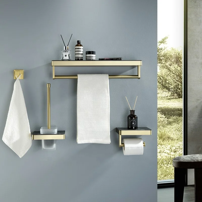 

Stainless steel bathroom accessories set brushed gold towel rack set paper holder wall mounted 4 pieces bath hardware set