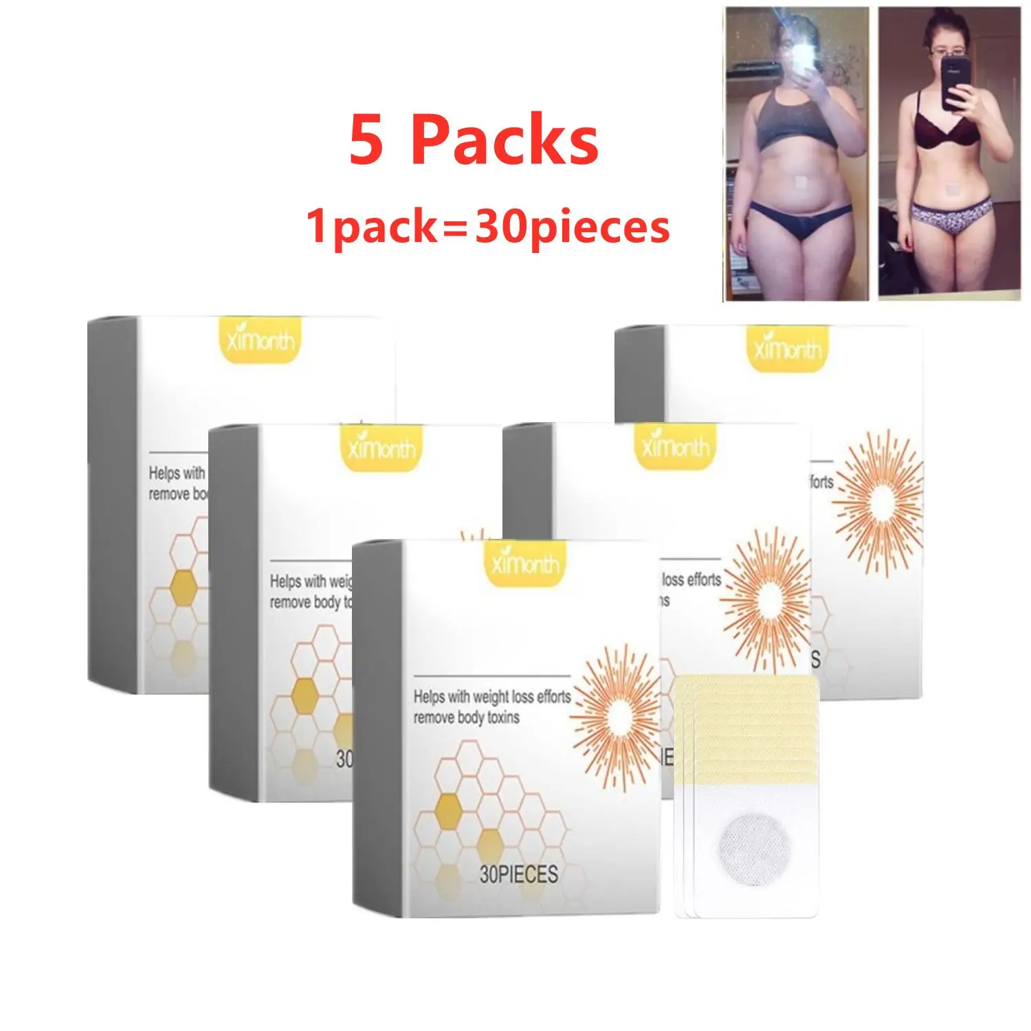 

5 Packs Bee Lymphatic Drainage Slimming Patch Body Sculpting Belly Stickers Fat Burning Weight Loss Body Firming Waist Care