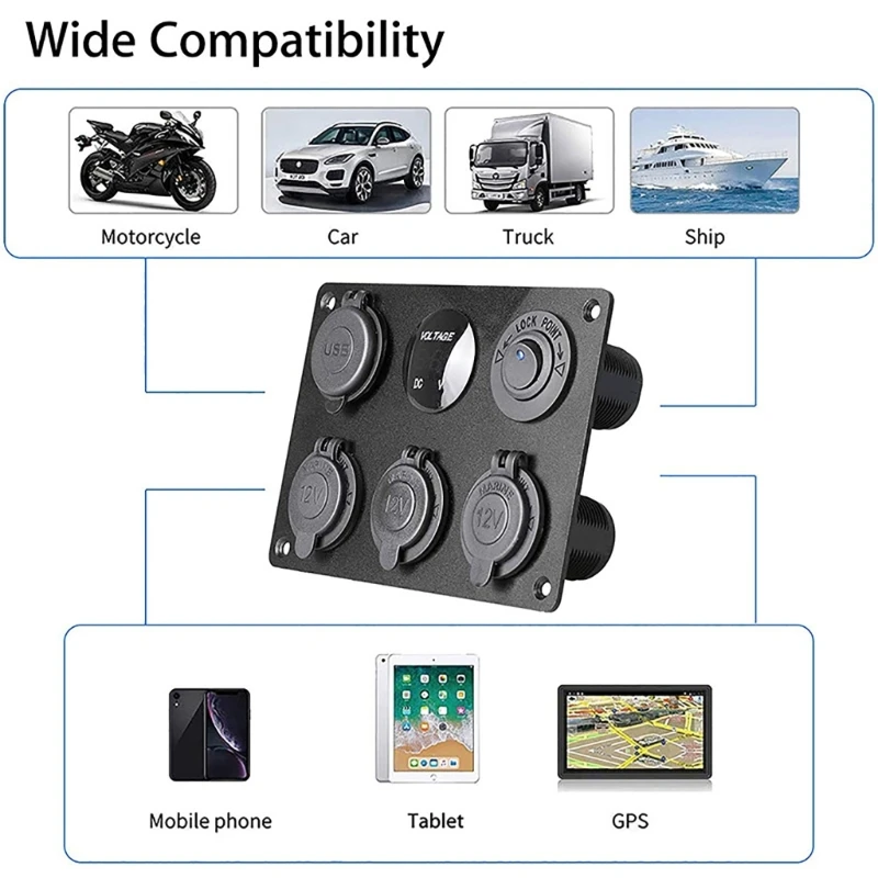 

Dual Ports Socket Switches 4.2A 6 in 1 12V Car With Digital Voltmeter On/Off Power Button Toggle Switch For Motorhome RV