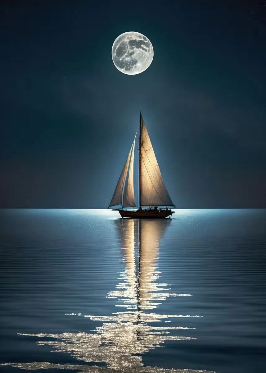 Vintage Sailing Ship Sea Seascape Boat Moon Night Poster Black Pirate Ship Canvas Painting Print Wall Art Room Home Decor