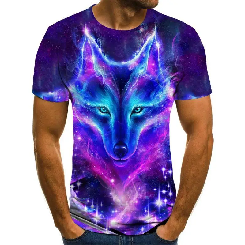 Wolf T Shirt 3d T-shirt Animal Men T Shirt Blue Flame T Shirts 2022 Men\'s Clothes Galaxy Street Vintage Clothing Casual Tops