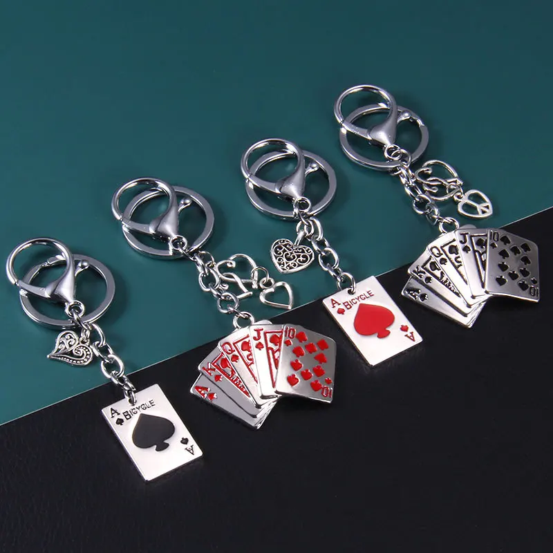 EUEAVAN Punk Flush Lucky Ace of Spades Key Chain Poker Card Pendant Key Ring Good Luck Lovers Hip Hop Jewelry Gift