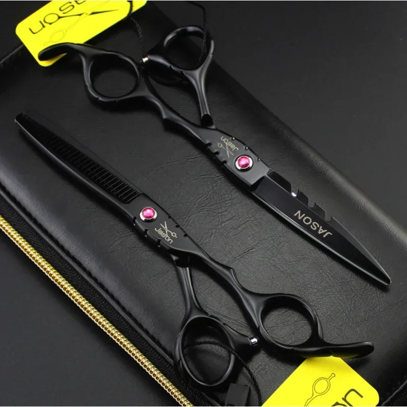 Professionale giappone 440c 5.5 ''6'' red gem black cut forbici per capelli taglio barbiere taglio di capelli cesoie per sfoltire forbici per parrucchieri