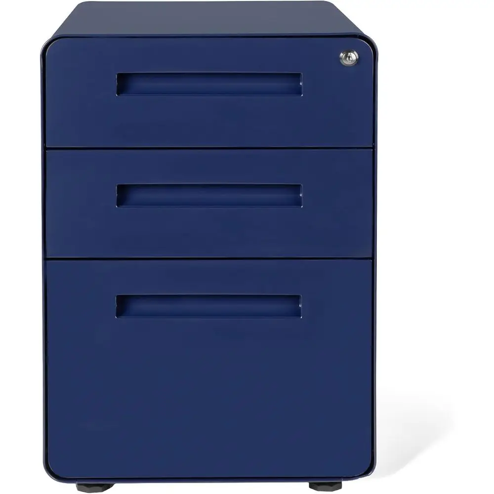 خزانة ملفات فولاذية تحت المكتب مع قفل، أزرق داكن، حجم قانوني/حرف، عجلات، مجموعة ثابتة، تم تجميعها مسبقًا