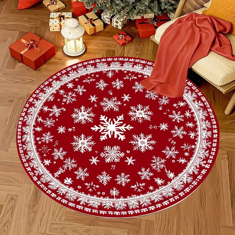 Christmas New Year Round Decorative Doormat Holly Bow Clock Snowflake Floor Mat for Living Room Home Winter Holiday Party Decor