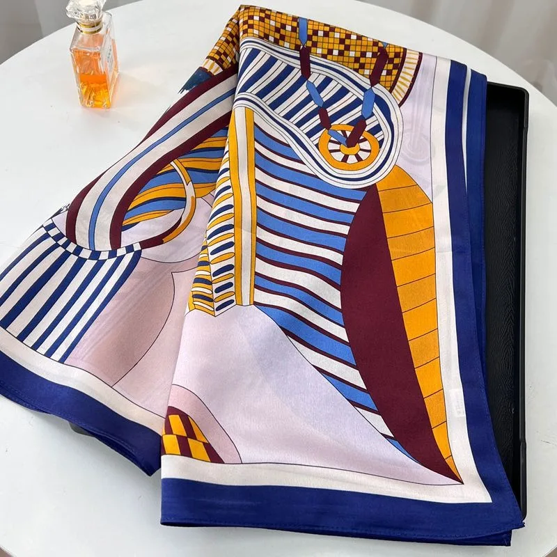 High Grade Mulberry Silk Scarf 90cm Square Scarf Zhang Ruonan Spring Summer Fashion Vintage Elegant Neck Scarf Sun Protection