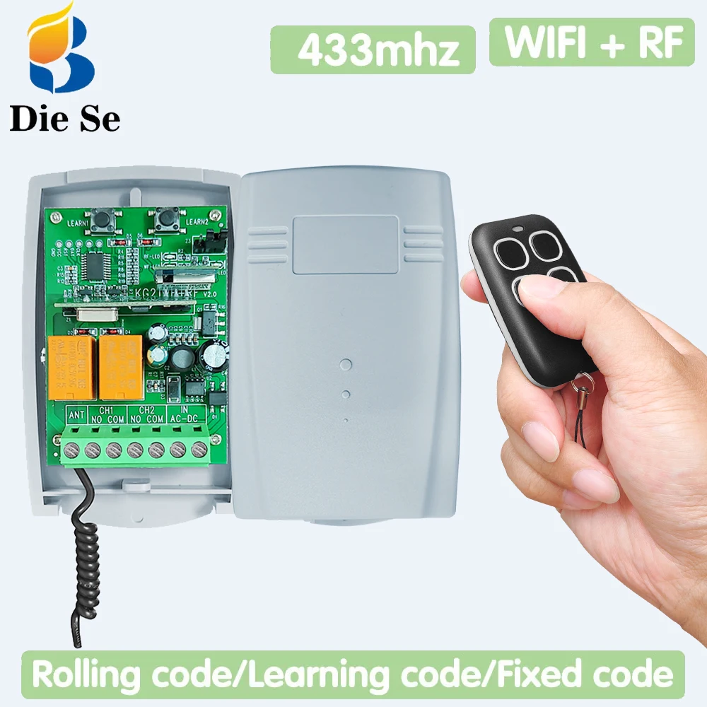 Diese Tuya Wifi RF porta scorrevole apriporta per Garage interruttore AC DC 12V 24V 2CH ricevitore funzionante con telecomando Rolling Code