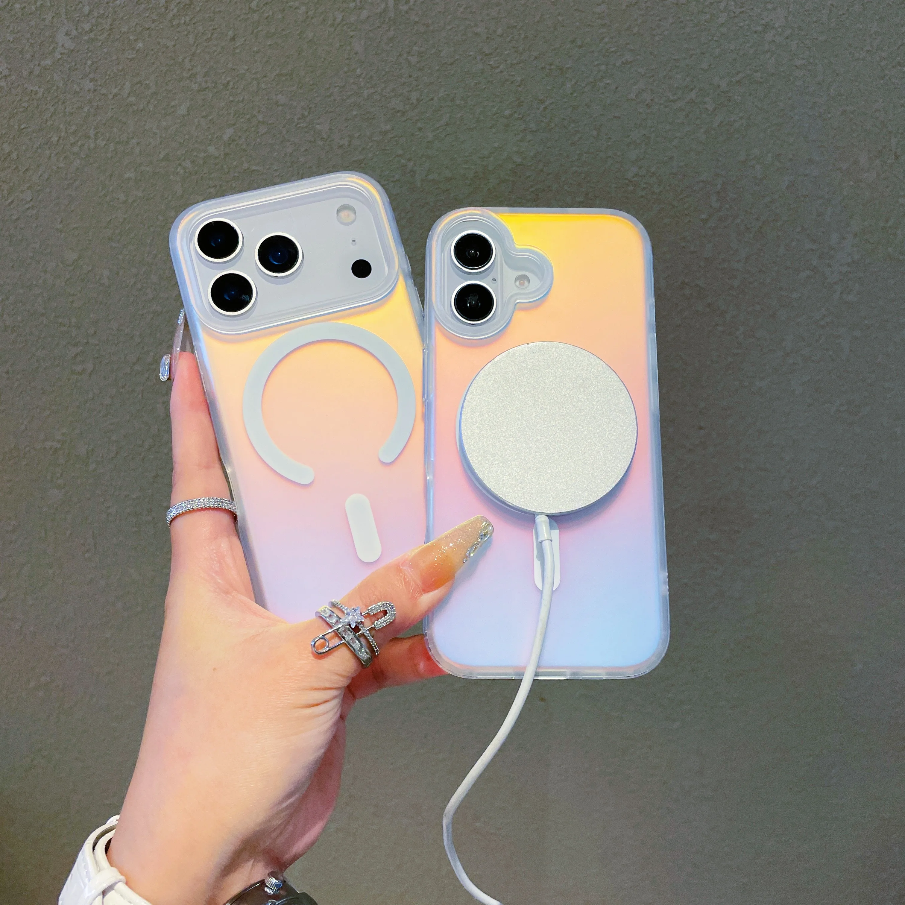 

NEW Sun Set Sky For Iphone 17 Pro Max Laser Color-Changing Matte Phone Case 17Pro Magnetic Cover 17Air Gradient Colors cases