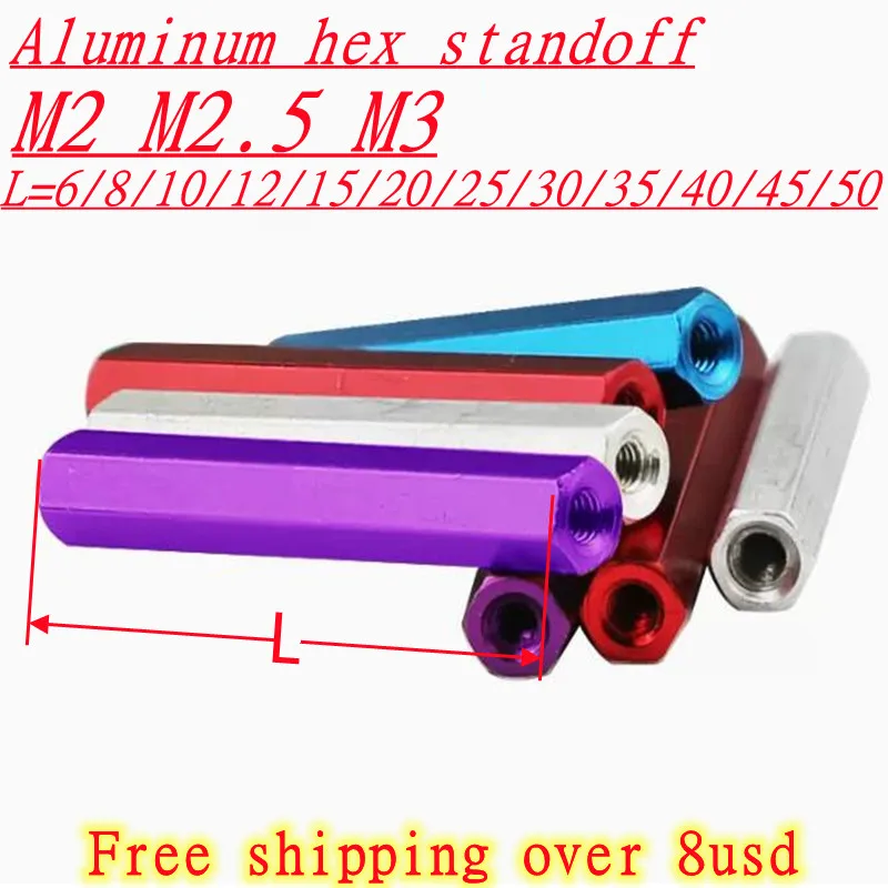 10pcs m2 M2.5 m3 sliver red back deep blue light blue gloden purple orange aluminum hex standoff spacer