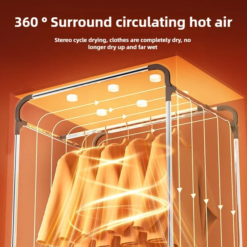 مجفف ملابس كهربائي بقدرة 1500 وات، مجفف ملابس جديد، مجفف منزلي، مسكن للطلاب، ماكينة تجفيف الملابس الصغيرة القابلة للطي، توقيت