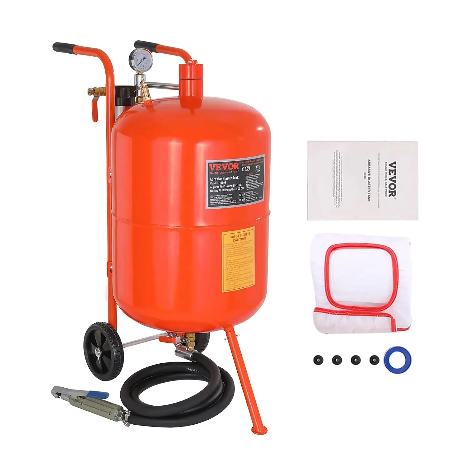 20 Gallon Sand Blaster, 60-110 PSI High Pressure Sandblaster, Portable Abrasive Blasting Tank, Air Sand Blasting Kit with 4 Cera