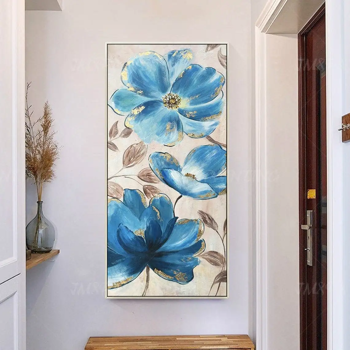 

Valentines Abstract Blue Flower Hand Painted Oil Painting On Canvas Large Wall Art pictures Decor For Living Room Dining Room