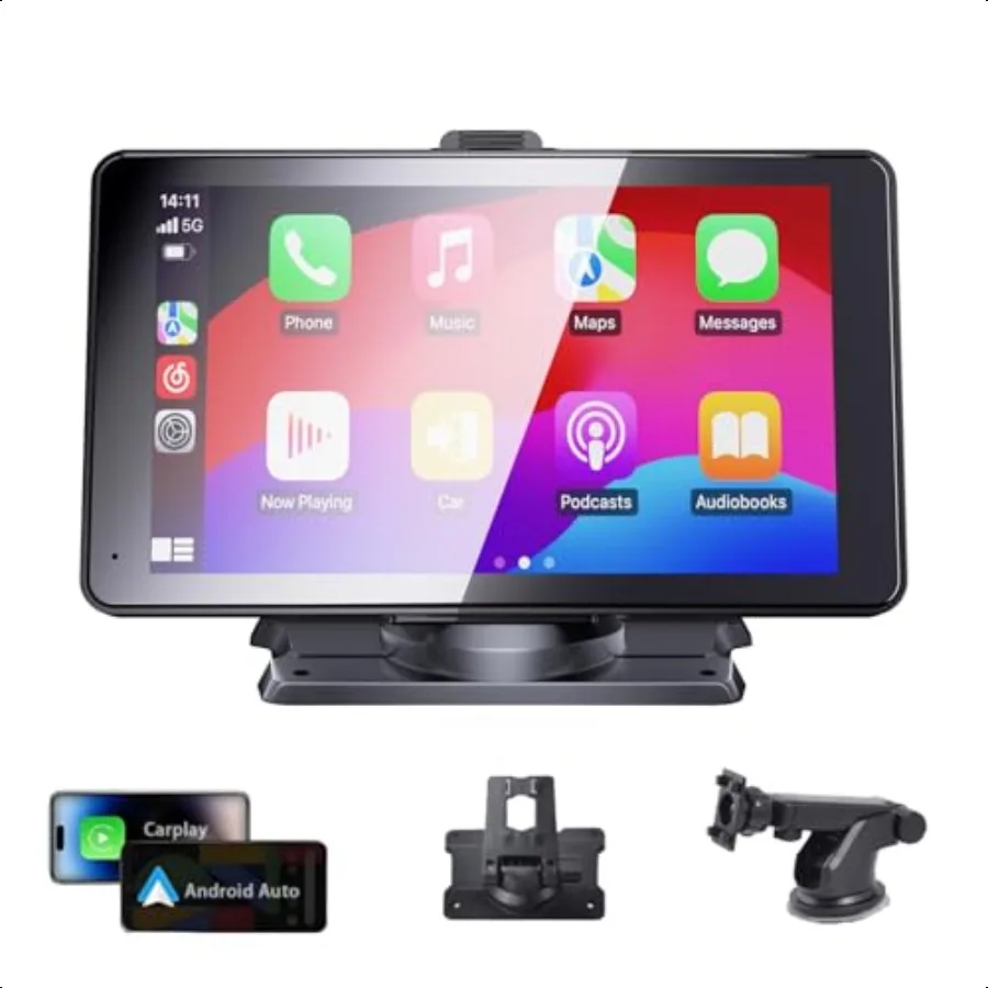 

Portable Wirel Carplay Car Stereo 7 HD Touchscreen for Car with Apple CarPlay Android Auto with Mirror Link Backup Camera Siri