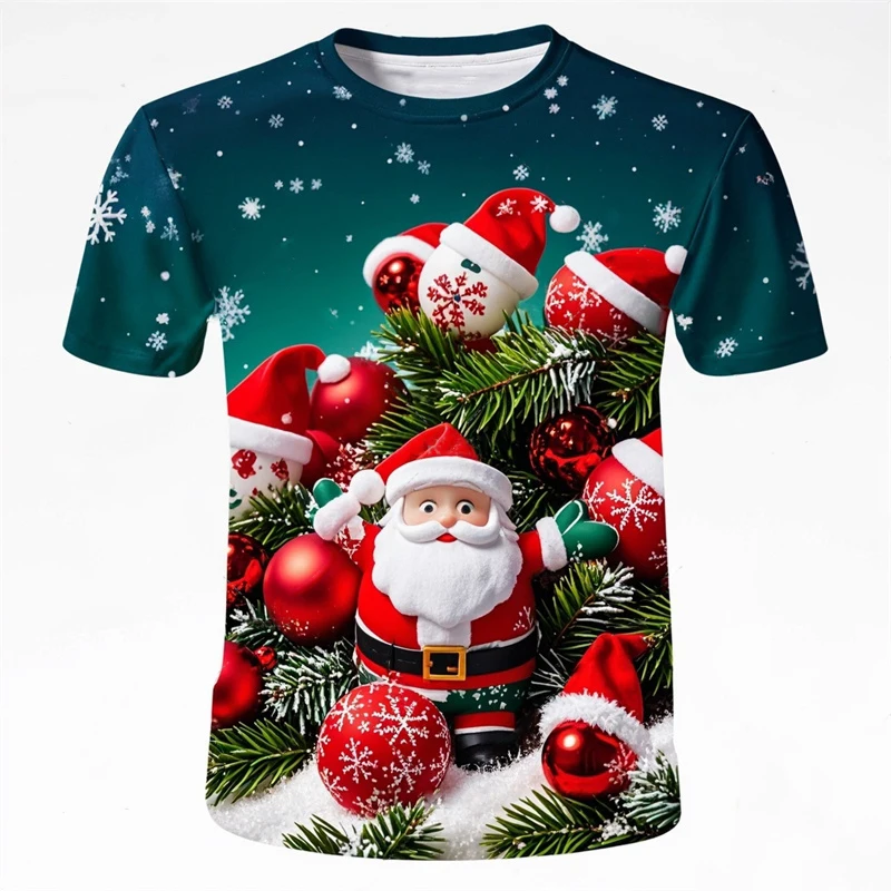 Merry Christmas Santa Claus 3D Print T-Shirts Men Women Oversized O-Neck Tees Short Sleeve T Shirt Harajuku Top Unisex Clothing