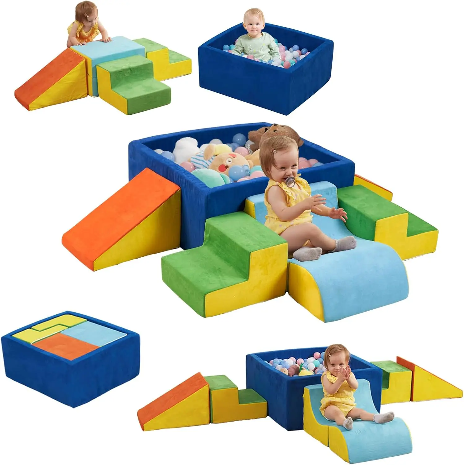 Weiche Schaumstoff-Kletterblöcke, Bällebad, 6 Stück, weiches Spiel-Kletterspielzeug für Kleinkinder im Innenbereich zum Krabbeln, Schiebebäude (Bälle nicht im Lieferumfang enthalten).