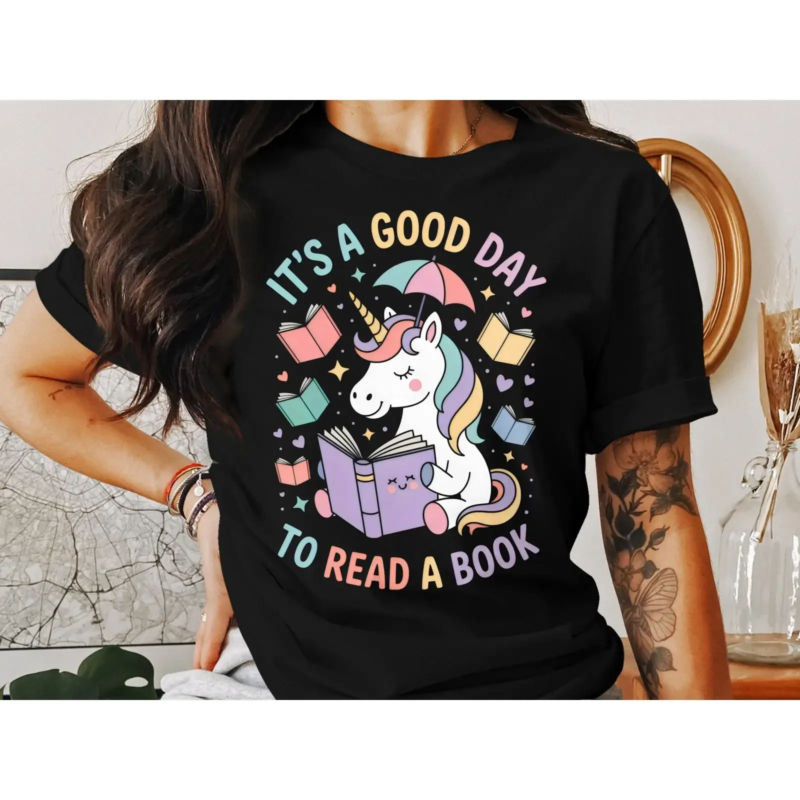 Unicorn Reading Book T Shirt Magical Reader vintage Washed Stretched streetwear fashion Unisex Stylish Casual Comfortable