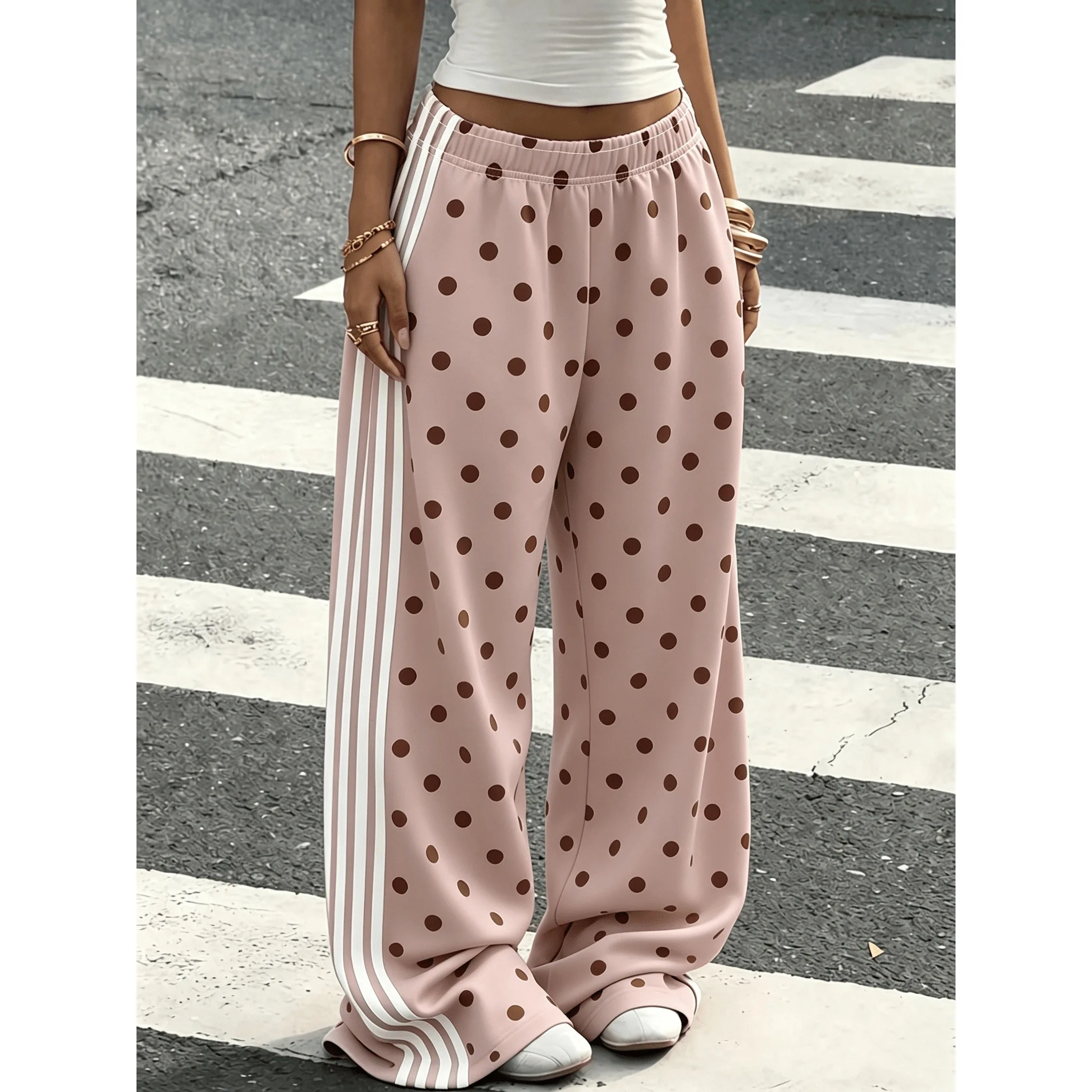 2026 Frühling/Herbst Bestseller Personalisierte Modische Y2k-Hosen Trendige Vintage-Print Lose Damen Polka-Dot Sporthosen – Detail 3