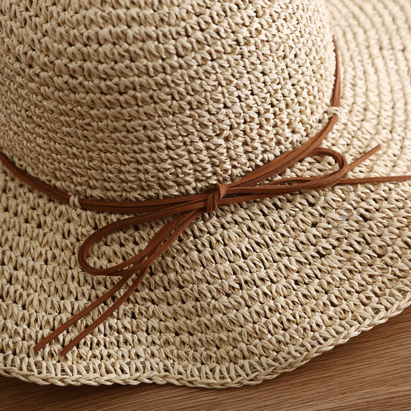 New Hat Women\'s Summer Beach Sun Hat Straw Versatile Sun Protection Sun Hat Large Brim Folding Straw Hat