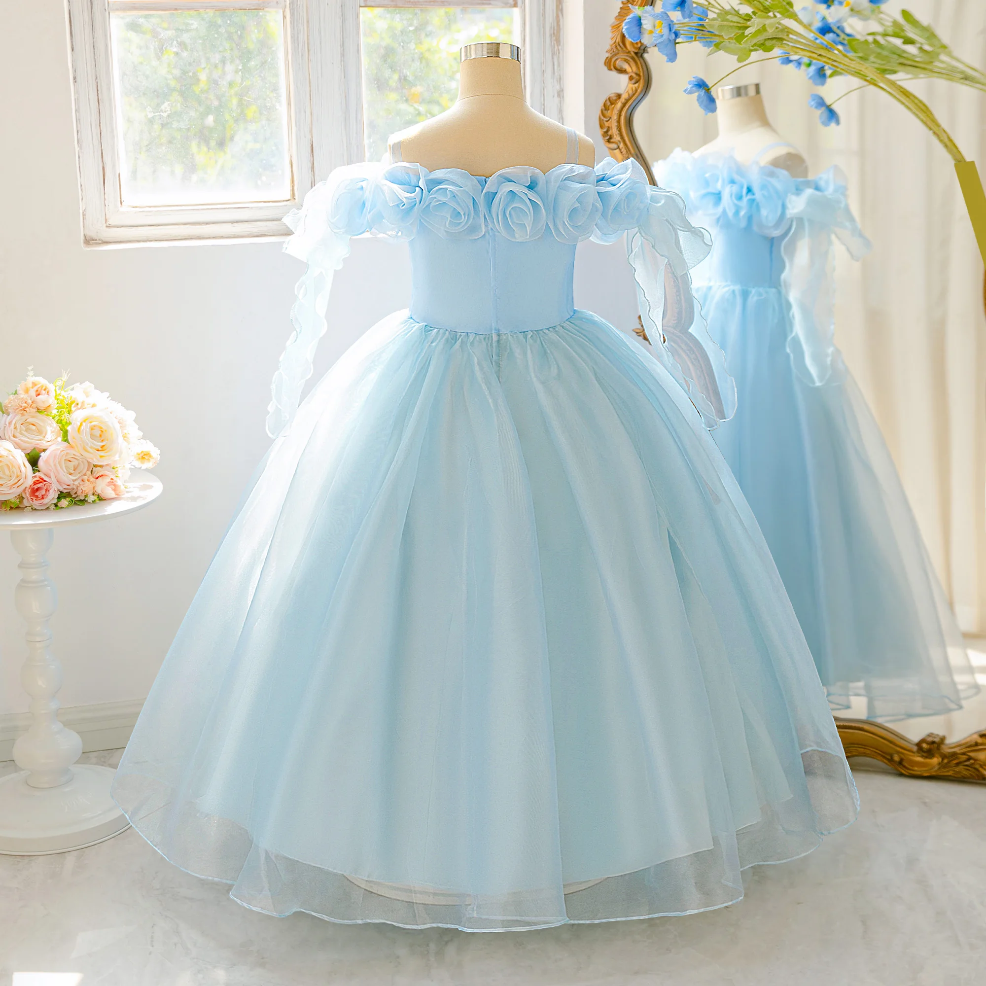 Elegant Flower Party Girls Dresses Summer Wedding Bridesmaids Birthday Princess Prom Dress Girl Host Pageant Evening Kids Clothe