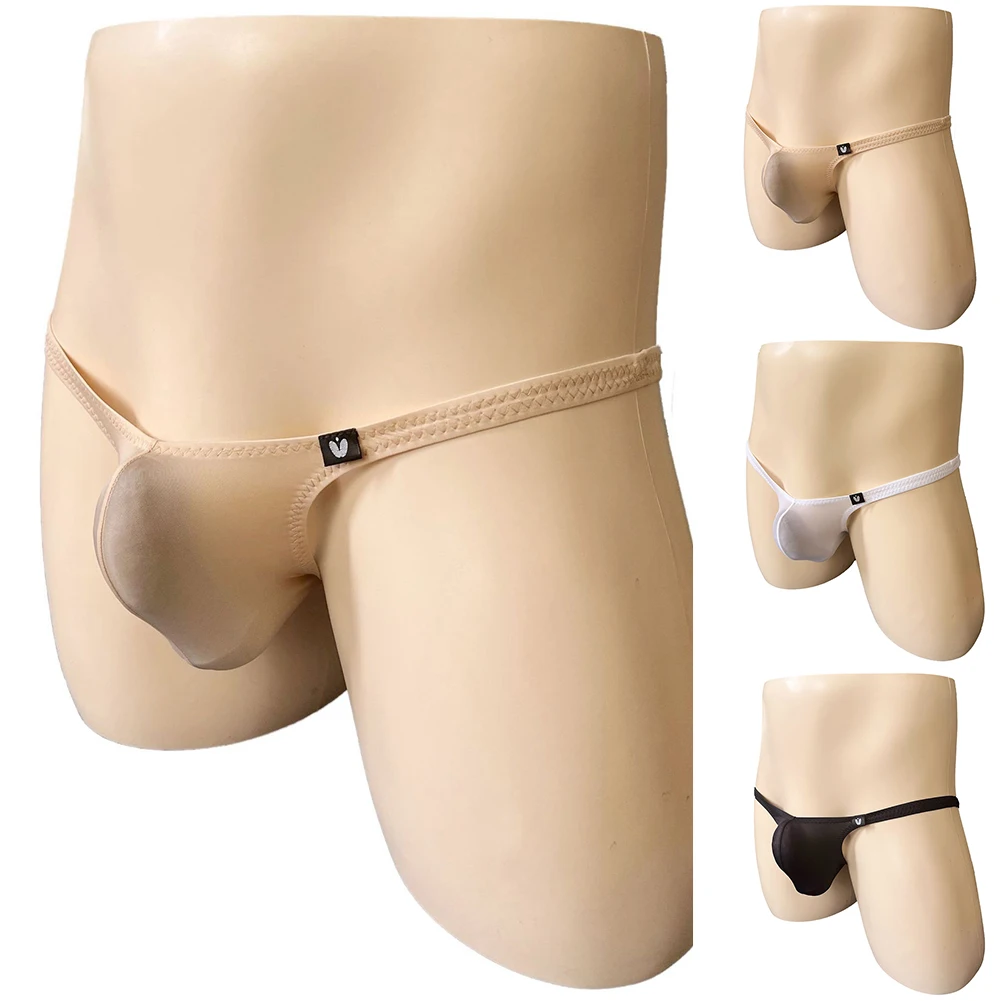 Sexy Hot Underwear Men Sissy Half-covered Hip Thong G-String Low Rise Sheer Ice Silk Briefs Simple Basic Panties
