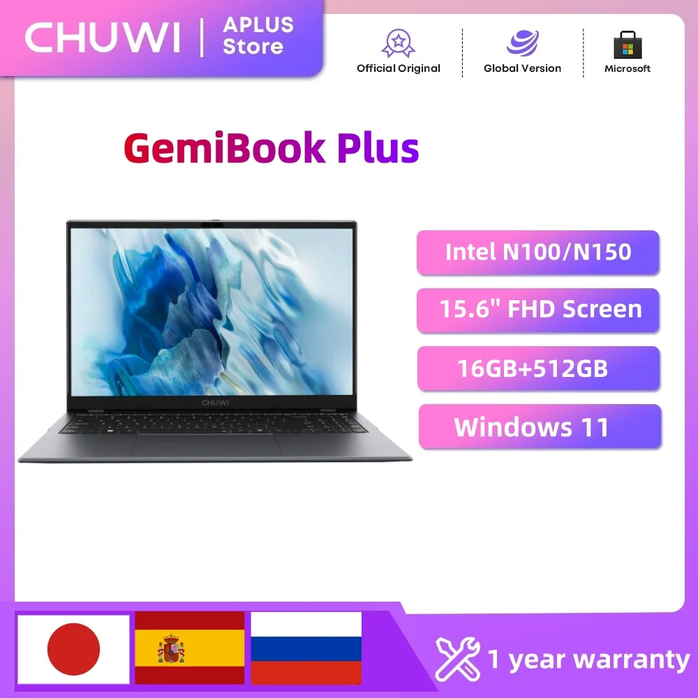 CHUWI GemiBook Plus 노트북 15.6인치 인텔 N100 그래픽 12세대 1920*1080P 8GB/16GB 램 256GB/512GB SSD 윈도우 11 노트북
