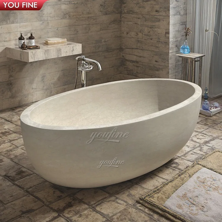 Luxury Stone Baths,YOUFINE  standing Natural Marble Bathtub Hand-Carved Oval Stone Tub For Bathroom