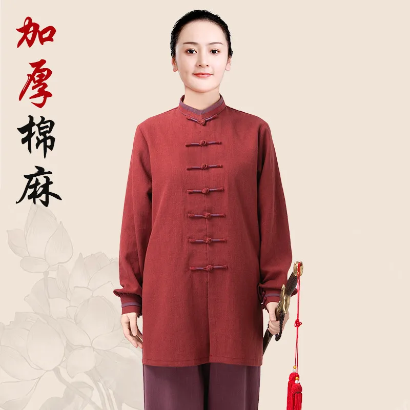 Martial Arts Tai Ji Suit Women's  2025 Cotton and Linen Eight-Section Brocade Exercise Clothing Autumn Winter Thickening Top