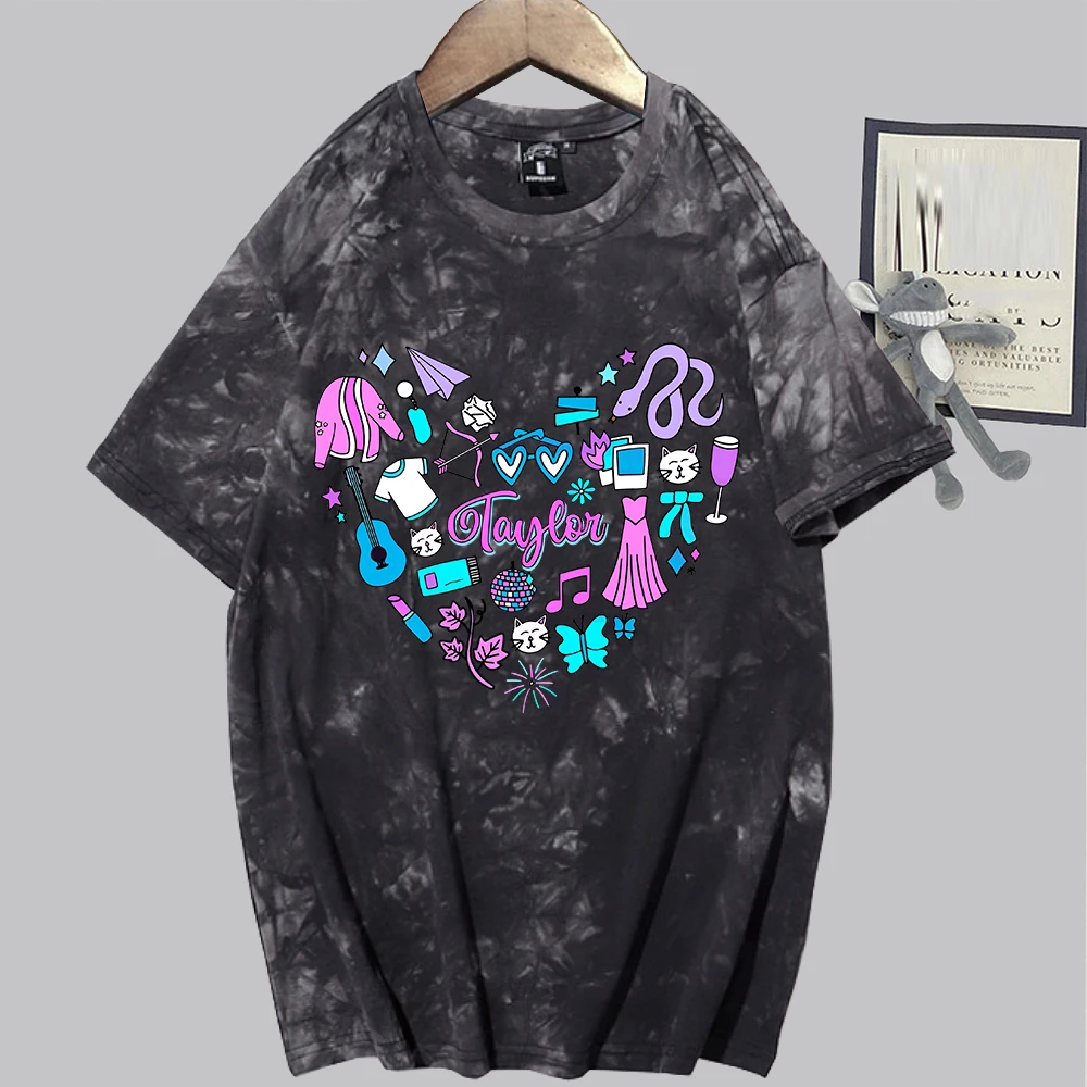 

Taylors Version Heart Tie Dye Shirt Unisex Round Neck Short Fans Gift