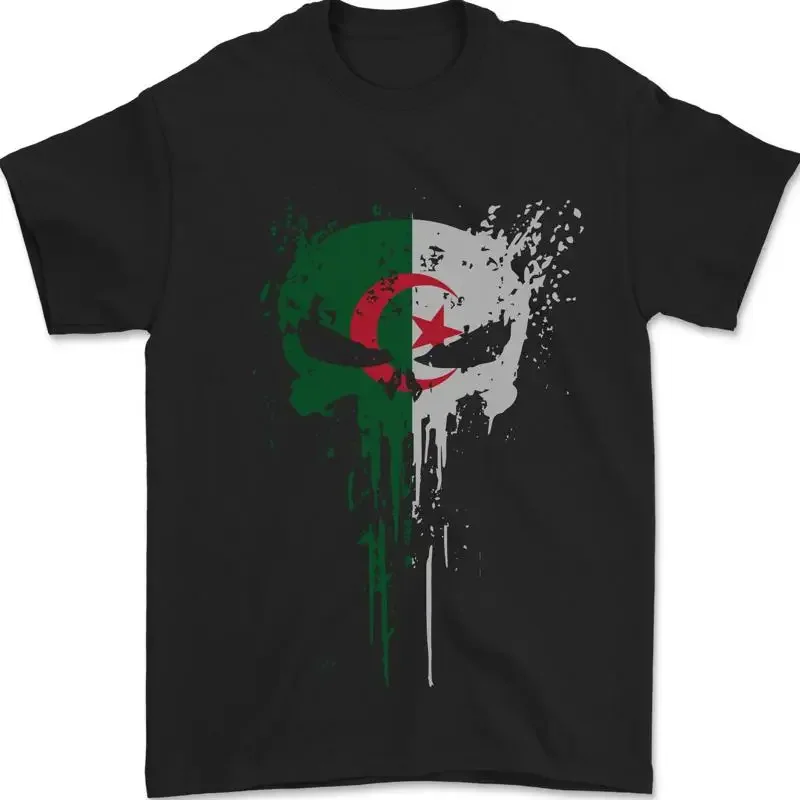 Algeria Skull Gym Training Bodybuilding Mens T-Shirt 100% Cotton