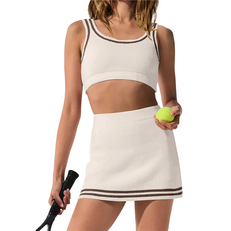 

TEXU Womens 2 Piece Sweater Skirt Set Suspenders Sleeveless Short Skirt Outfits Tennis Skorts Gym Yoga