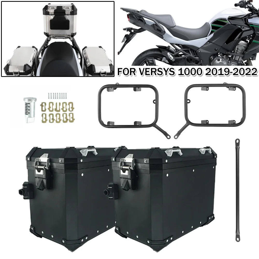 Motorcycle Trunk Waterproof Rear Side Box Luggage Storage Helmet Panniers With Bracket For Kawasaki Versys 1000 2019-2021 2022