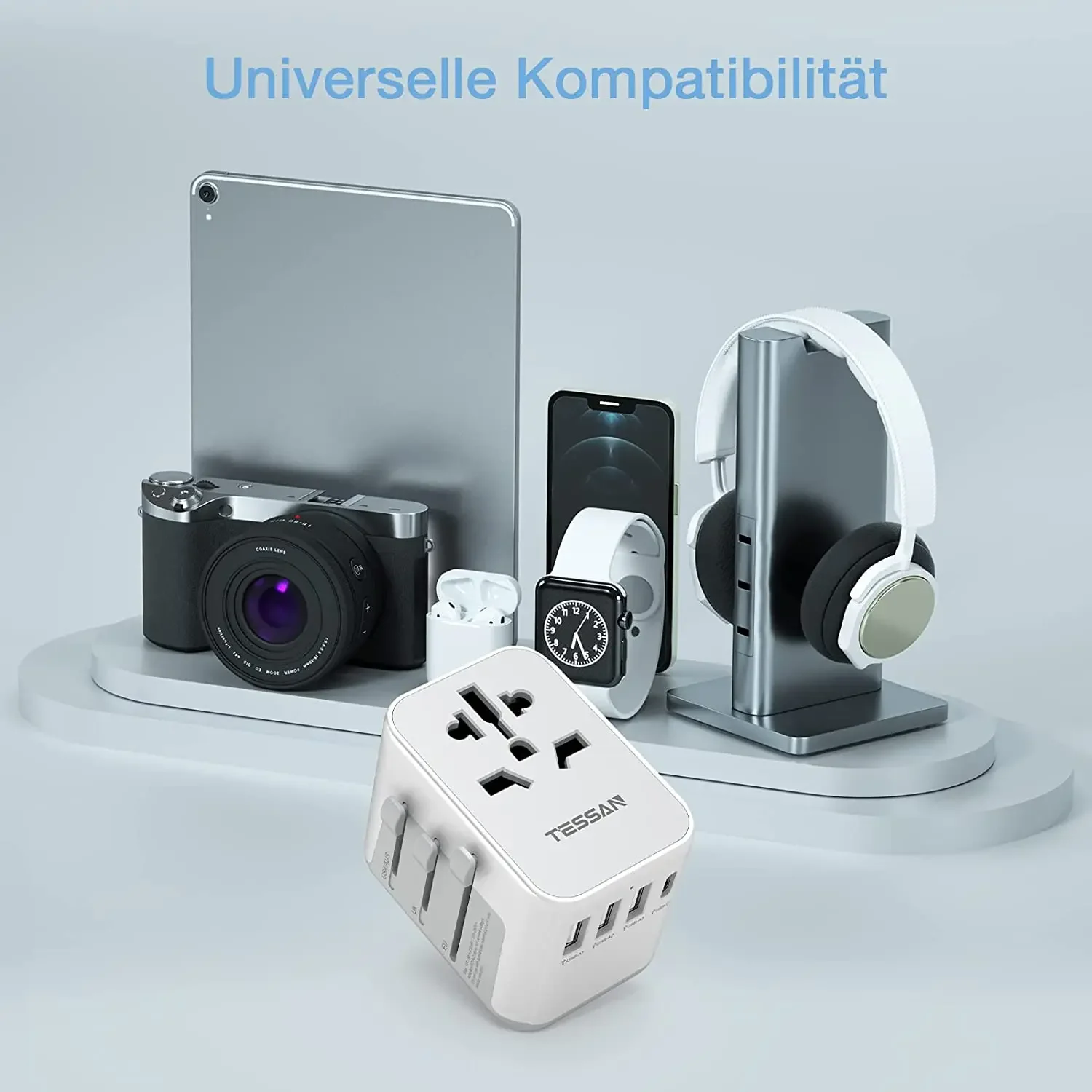 Adaptador de viagem universal TESSAN com porta USB e tipo C, adaptador de alimentação mundial UE / Reino Unido / EUA / AUS Plug para viagens