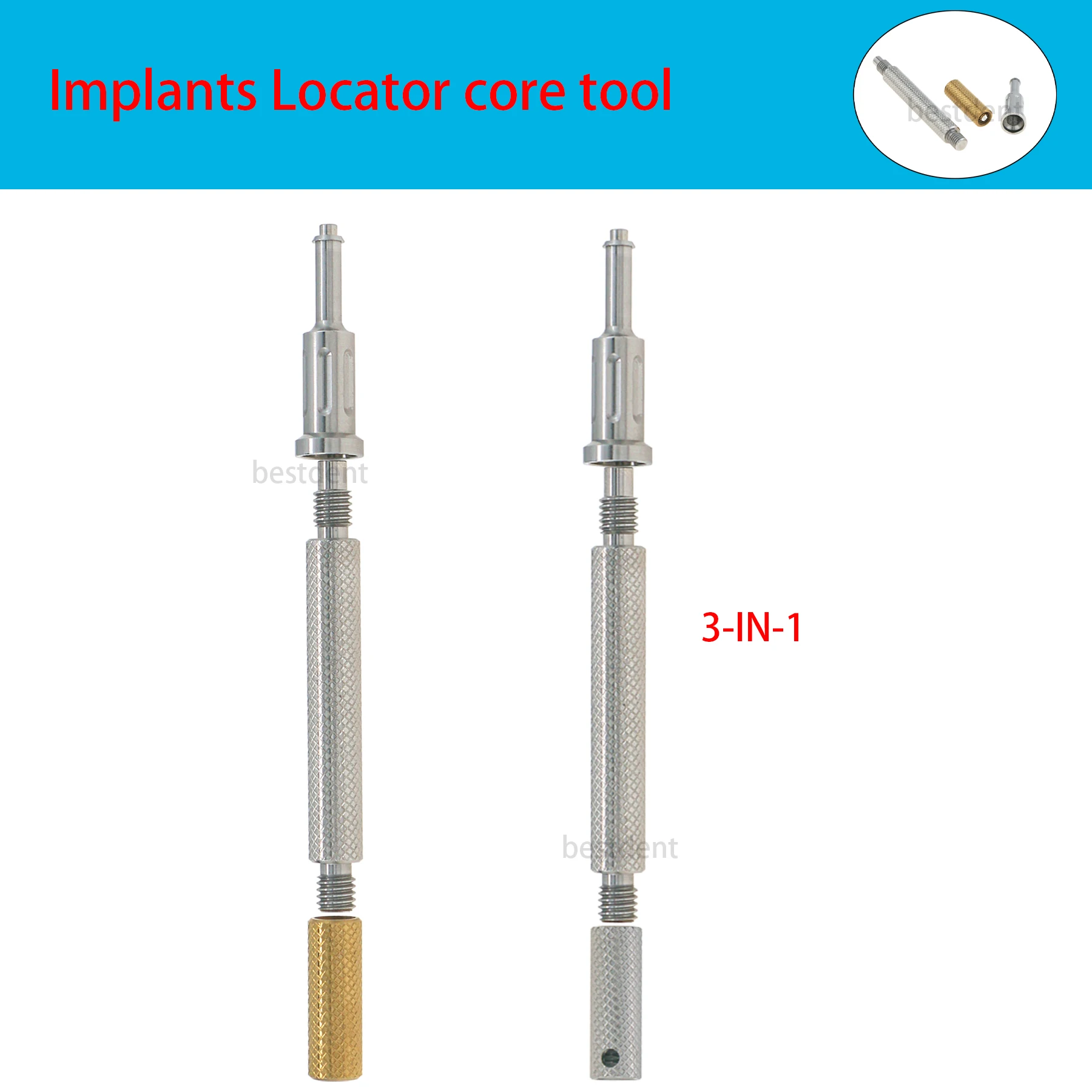 Implant 3-IN-1 Locator Core Tool Removal Insertion Screwing Overdenture Caps Insertion Extraction Tool