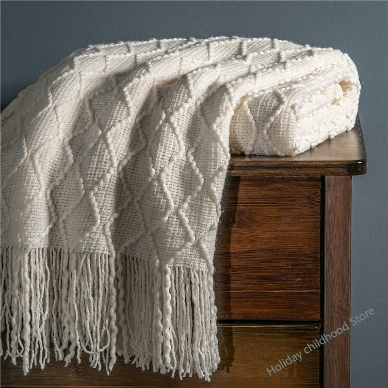 

Nordic Knit Plaid Blanket Super Soft Bohemia Blanket For Bed Sofa Cover Bedspread Plaid On The Sofa Decor Blankets With Tassel