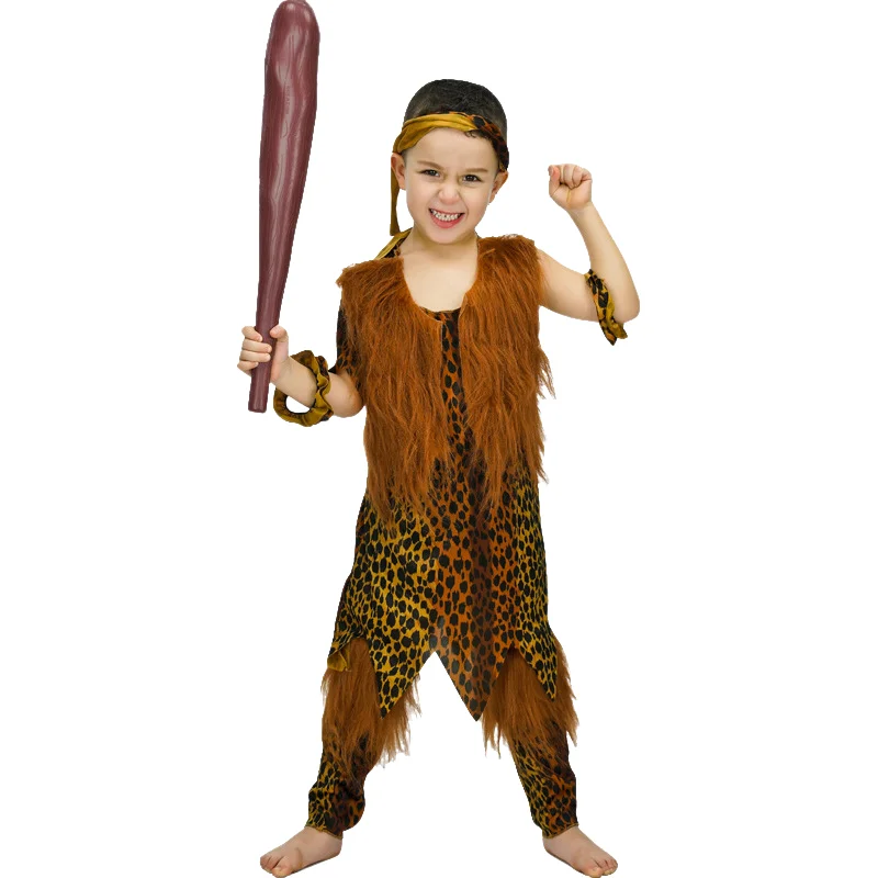 Costume de cosplay d'homme primitif pour enfants, vêtements de performance drôles trempés, costume d'anime, Halloween, carnaval, fête de vacances, garçon