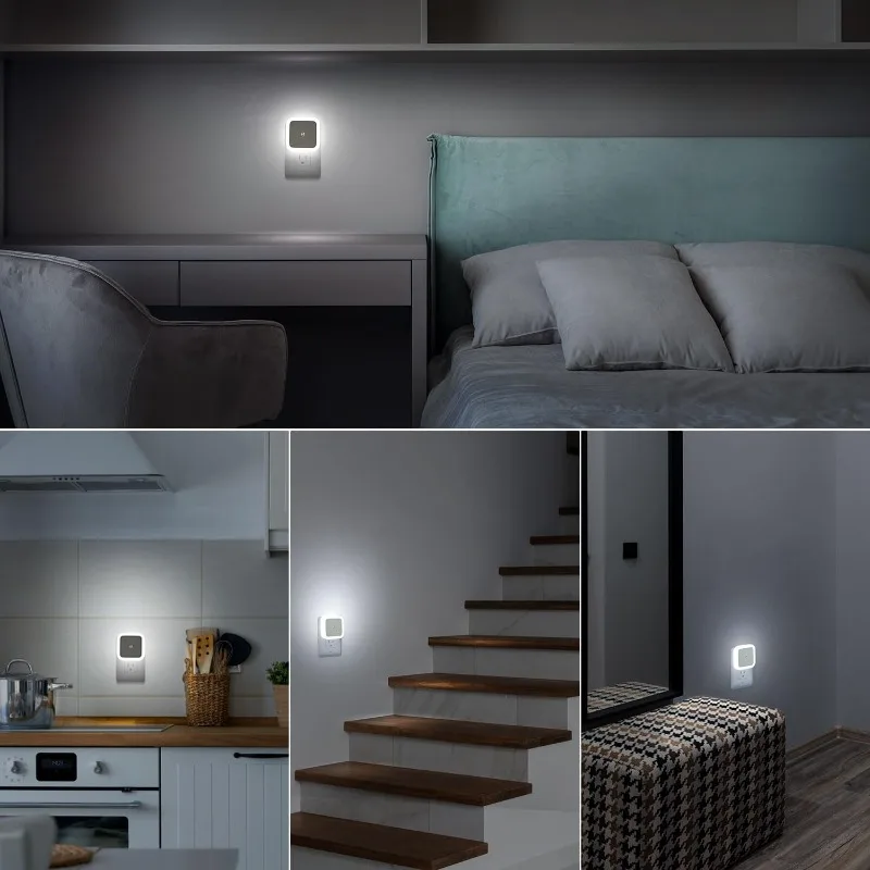 1/4 ชิ้น LED แถบไฟกลางคืนพร้อมเซ็นเซอร์ Dusk To Dawn อัตโนมัติเหมาะสําหรับห้องโถงห้องนอนห้องครัวบันไดไฟห้อง