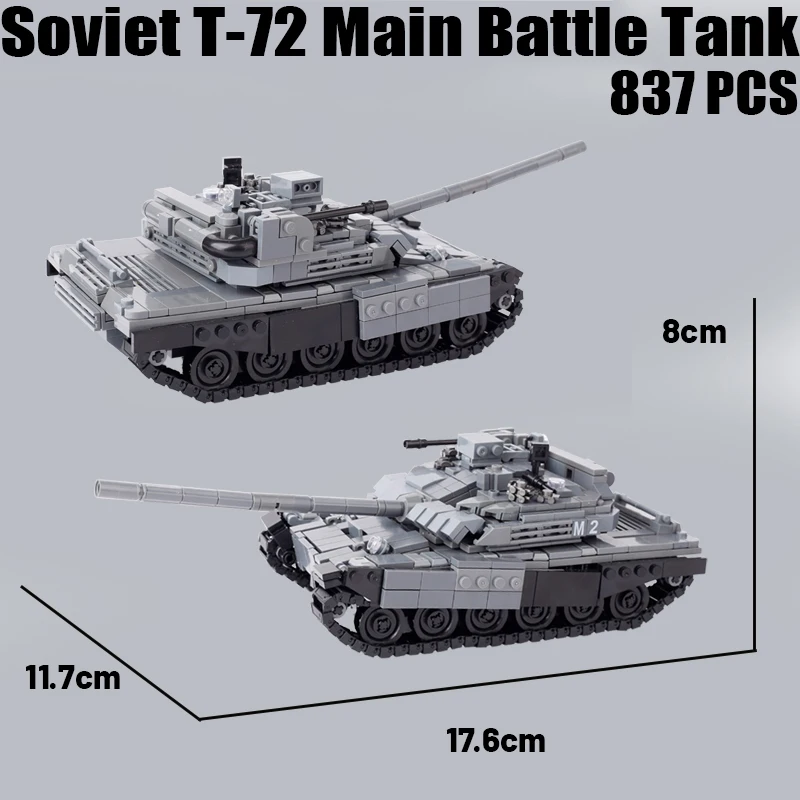 

WW2 Military Soviet T-72 Main Battle Tank Building Blocks WW1 Army Soldier Figures Car War Cannon Gun Vehicle Weapons Bricks Toy