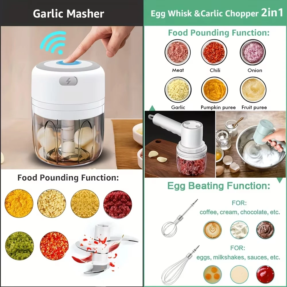 Electric Mini Chopper Kitchen Food Garlic Masher Crusher 100/250ML Portable Meat Grinder Vegetable Chopper For Kitchen Gadgets