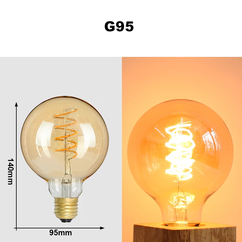 E27 LED Gloeilamp 220 V 4 W A60 ST64 T45 T185 G80 G95 G125 Retro Vintage ampullen LED Edison Lamp Spiraal Lamp Voor Thuis - afbeelding 1