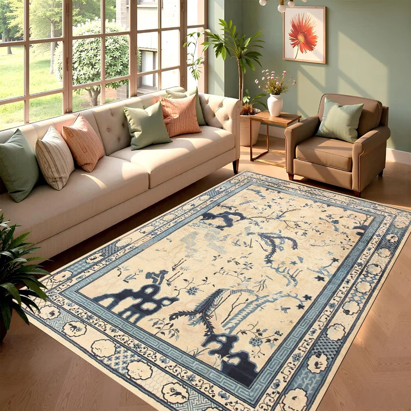 Chinese Landscape Carpet Mat Rug with Flower Bird Pattern Oriental Traditional Elegant Non-slip Home Decoration for Living Room