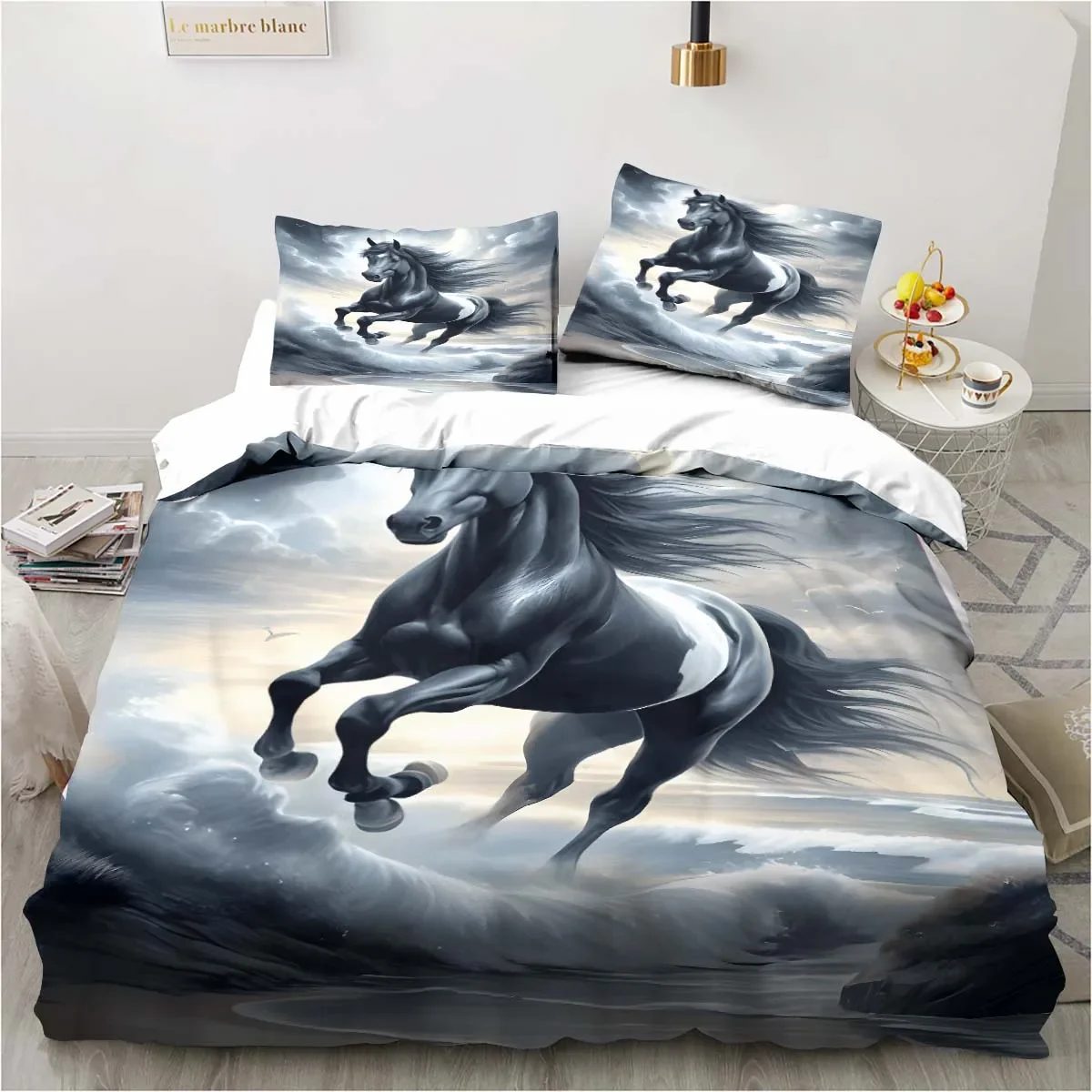 

Animal horse printing set pillowcase duvet cover unicorn pattern bedroom bedding child room bed cover set luxury birthday gift