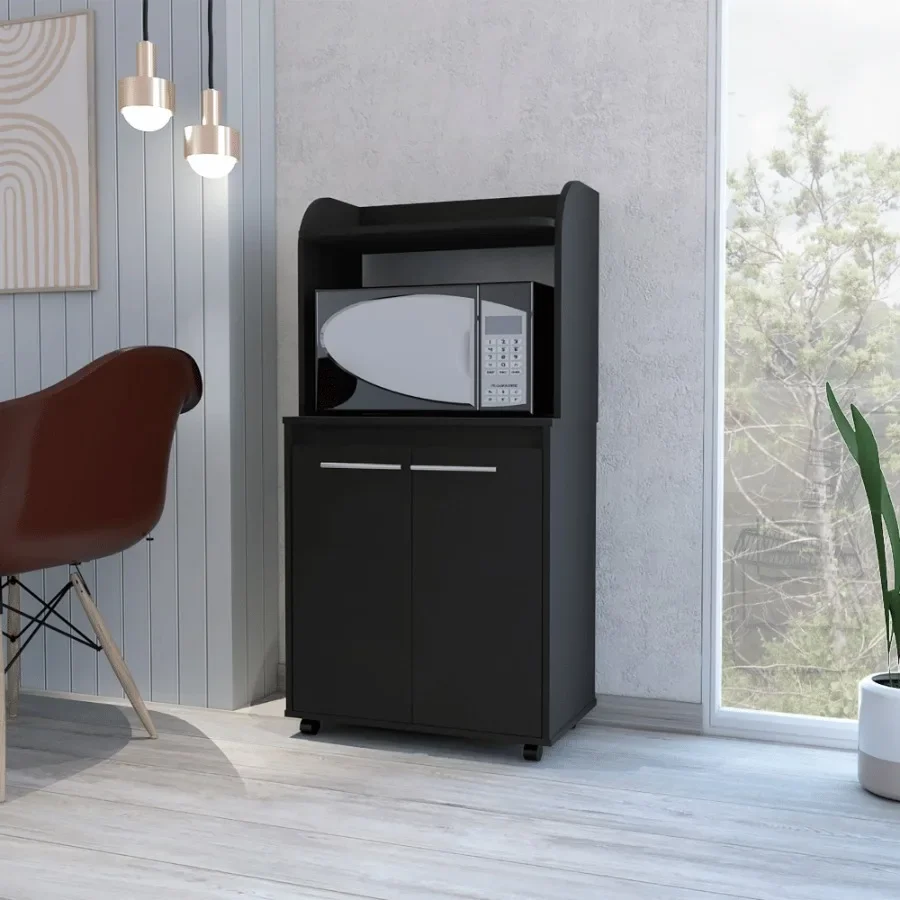 

Lucca Kitchen Cart Double Door Cabinet One Open Shelf Two Interior Shelves