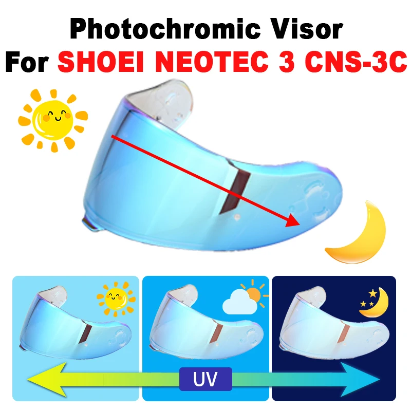 Photochromic Helmet Visor for SHOEI Neotec 3 Auto Shade Anti Scratch Anti Fog UV400 Replacement Visor Motorcycle Accessories