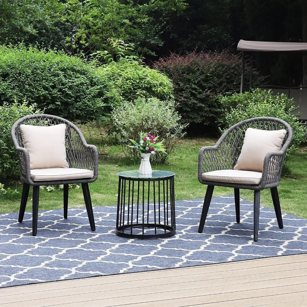 작은 테라스, 현관, 발코니에 적합한 전천후 버드나무 야외 가구 3종 세트