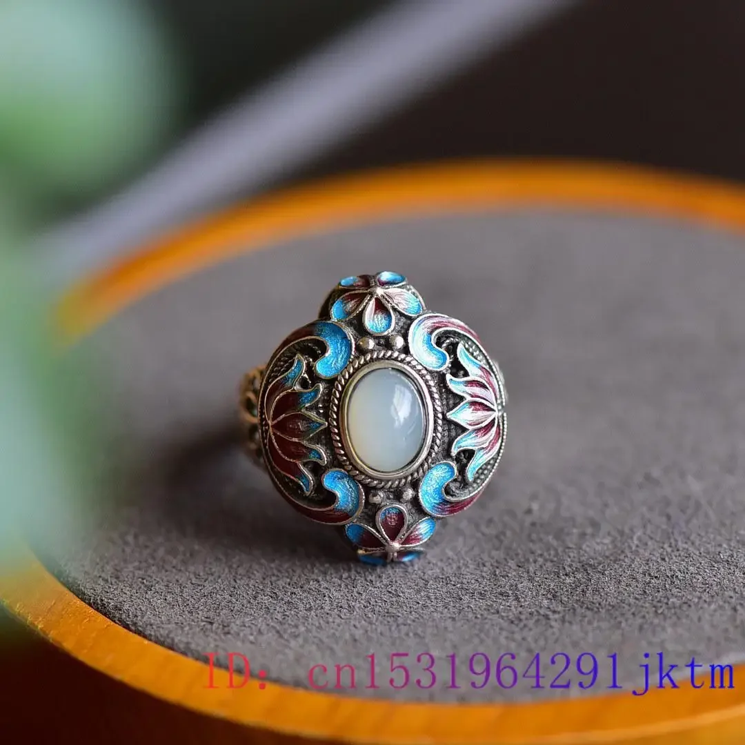 White Jade Lotus Rings Amulet Fashion Jewelry Amulets Adjustable Ring Talismans Gifts 925 Silver Chinese Natural Women Charm